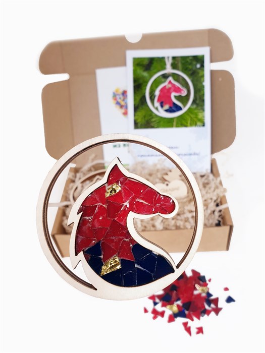 Лошадка в круге 7 см. Набор мозаики из витражного стекла М6-ЛошадьКруг